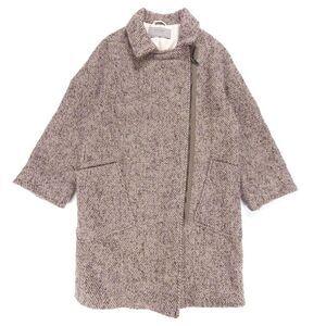 NEW Zara Wool Tweed Long Minimal Knit Oversized Cocoon Blanket Coat Small Brown